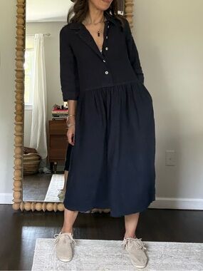Toast Linen Shirt Dress in Navy Blue